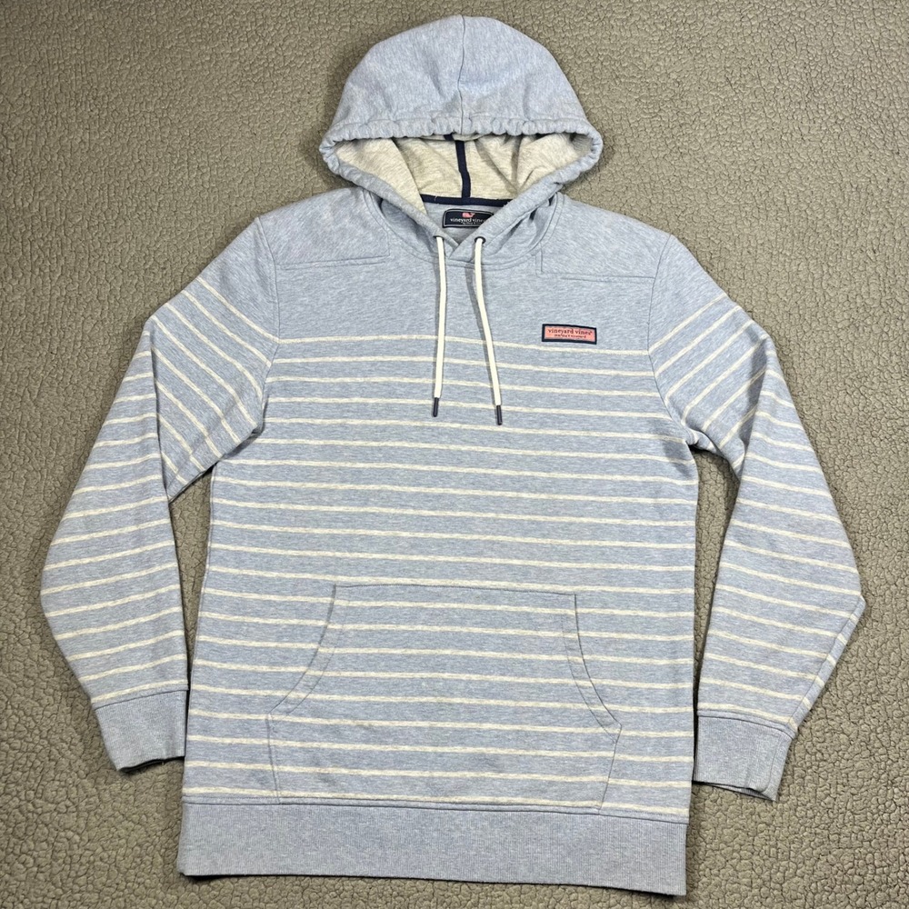 Vineyard Vines Mens Blue Striped Pullover Hoodie Sweatshirt Size Medium RN134578